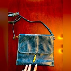 Feel, blue leather Feather crossbody bag. EUC